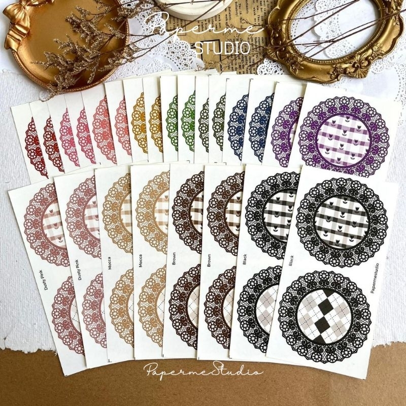 

STICKER DECO - sticker lace square flower kotak kotak bunga renda aesthetic colorfull vintage shabby dekorasi buku journal PSD by Papermestudio