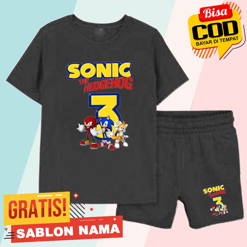 Stelan Kaos Anak Sonic Hed / Baju Stelan Anak Laki Laki & Perempuan Sonic Hed