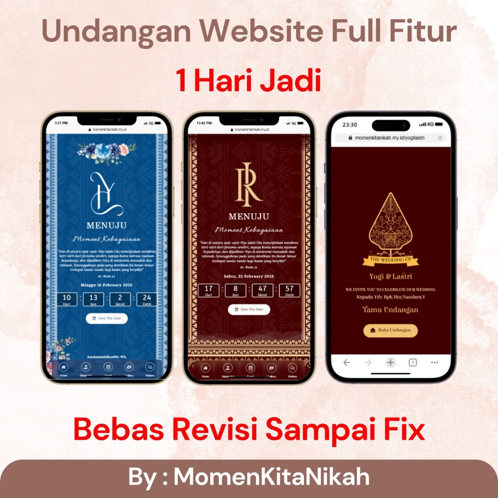 Undangan Digital Website Pernikahan Full Fitur Premium Adat Lampung - Jawa - Batak - Minang - Sunda