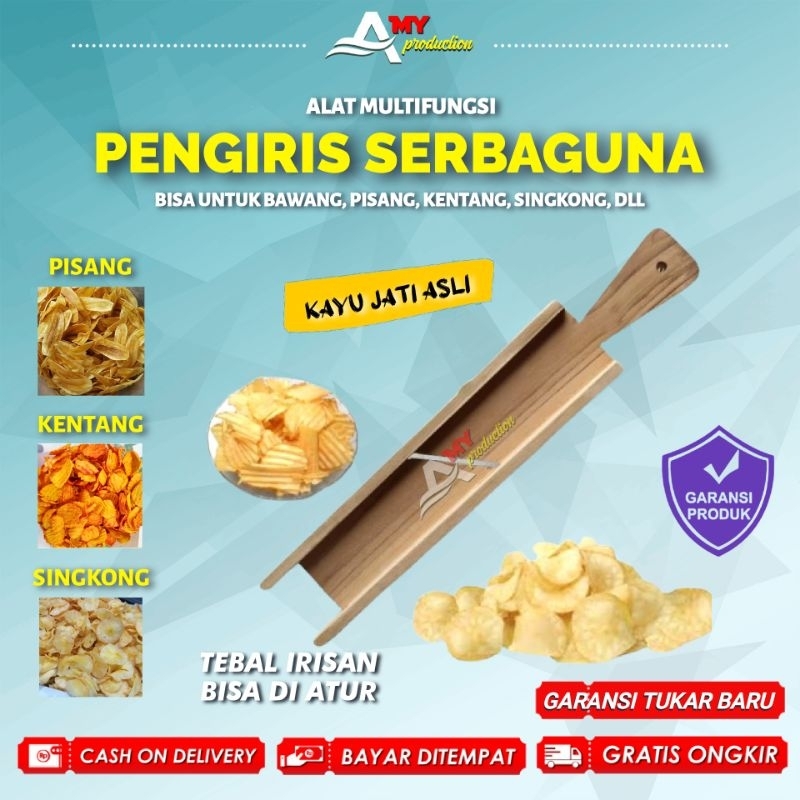 Alat Pengiris Parutan Kayu Jati Serbaguna Untuk Keripik Singkong Pisang Tempe Kerupuk Kentang Ubi