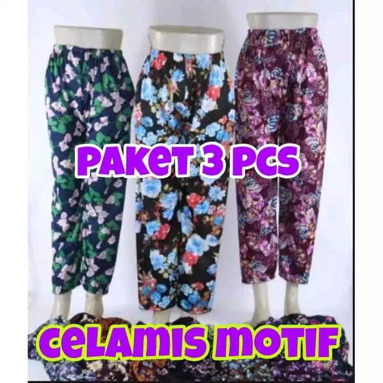 ISI 3 PCS CELANA WANITA PANJANG LOS MOTIF BUNGA JUMBO/CELANA DALEMAN GAMIS WANITA KEKINIAN