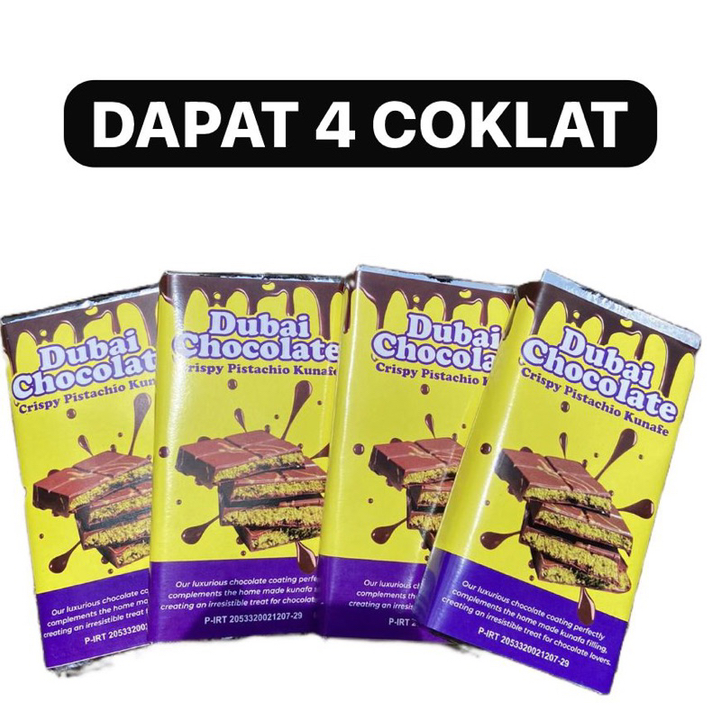 

PAKET HEMAT DAPAT 4 COKLAT DUBAI KUNAFA PISTACHIO