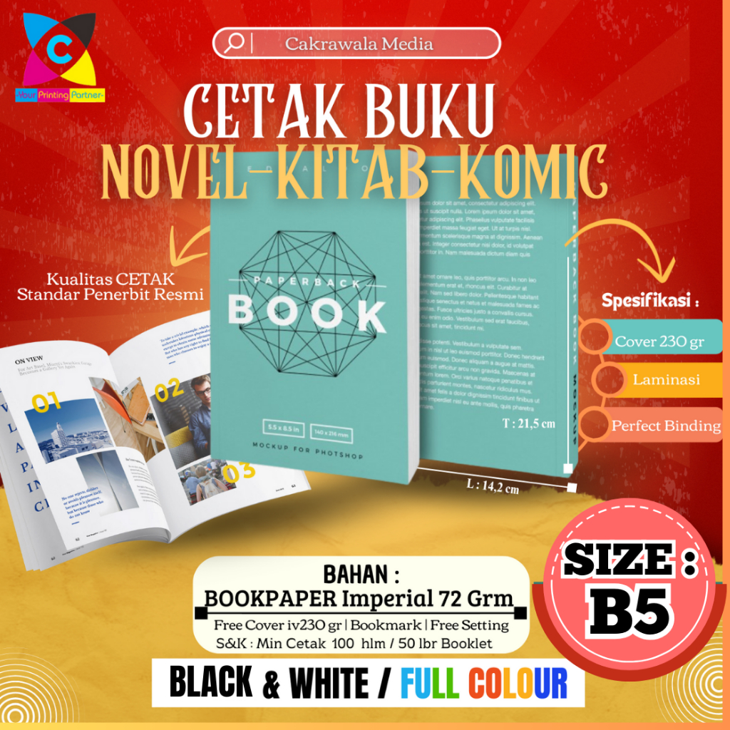 

PRINT CETAK BUKU B5 Bookpaper 72 Gr (Premium)_FREE COVER..!