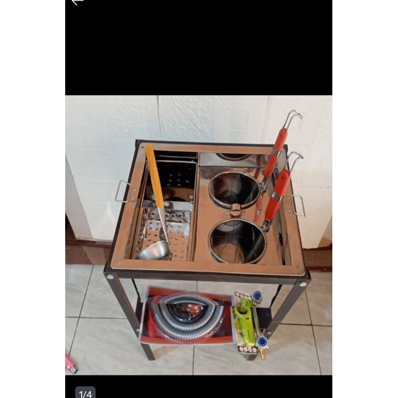 Dandang mie ayam 2 lubang,/ dandang mie kocok stainless steel, 1 set meja