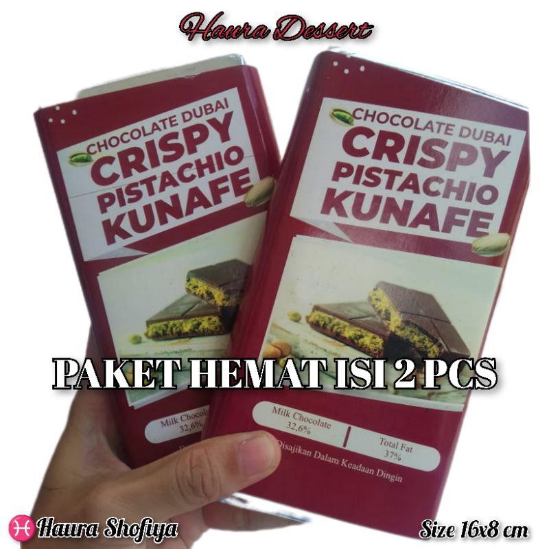 

PAKET HEMAT ISI 2 ,Chocolate Dubai Original "PISTACHIO KUNAFE" Berat ±270 gr ,Size 16x8 cm ,Coklat Viral Lembut Meleleh dimulut Choco Food Crispy Makanan Cemilan Cokelat