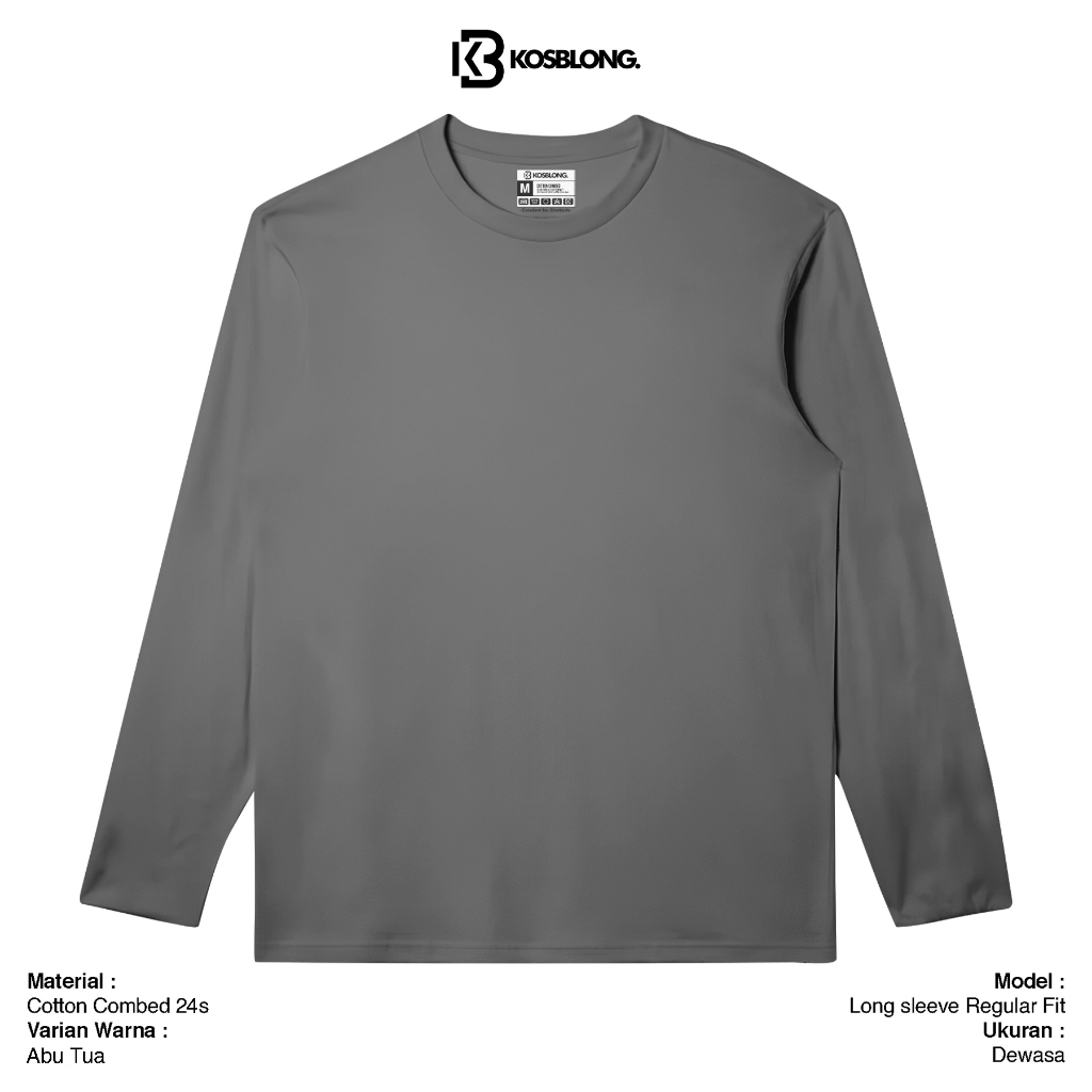 Kosblong Kaos Polos Cotton Combed 24s Pria dan Wanita Lengan Panjang - Abu Tua