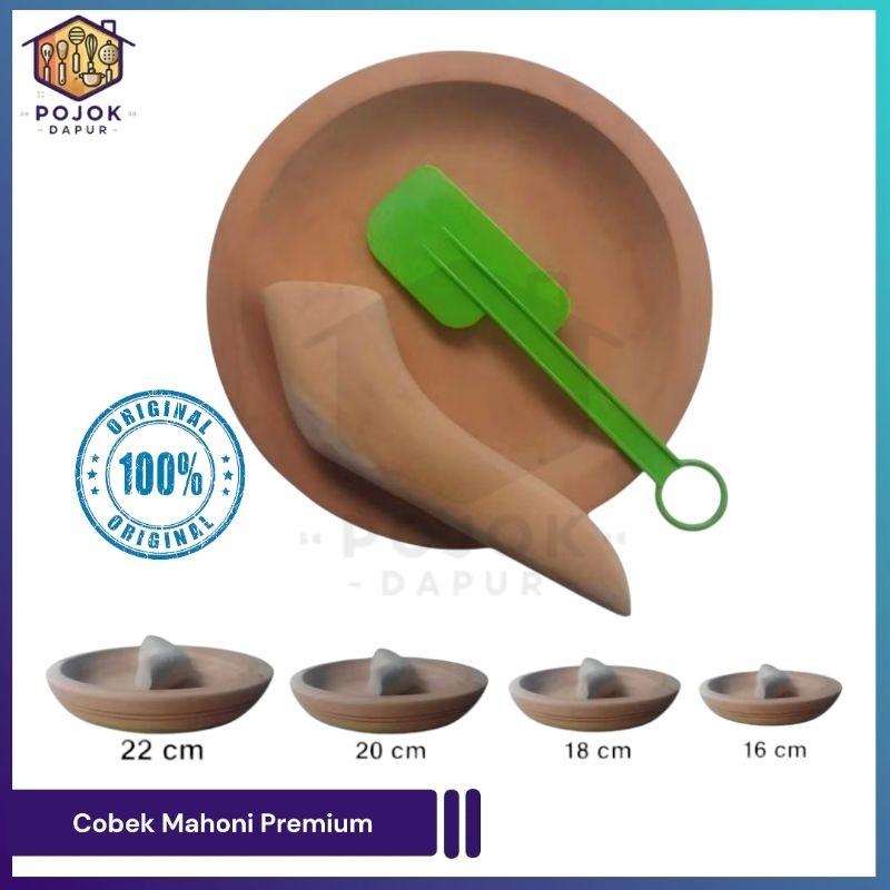 Cobek Kayu Mahoni Premium + Ulekan + Bonus Spatula Sambal / Ulekan Kayu Super Quality / 1 Set Jumbo