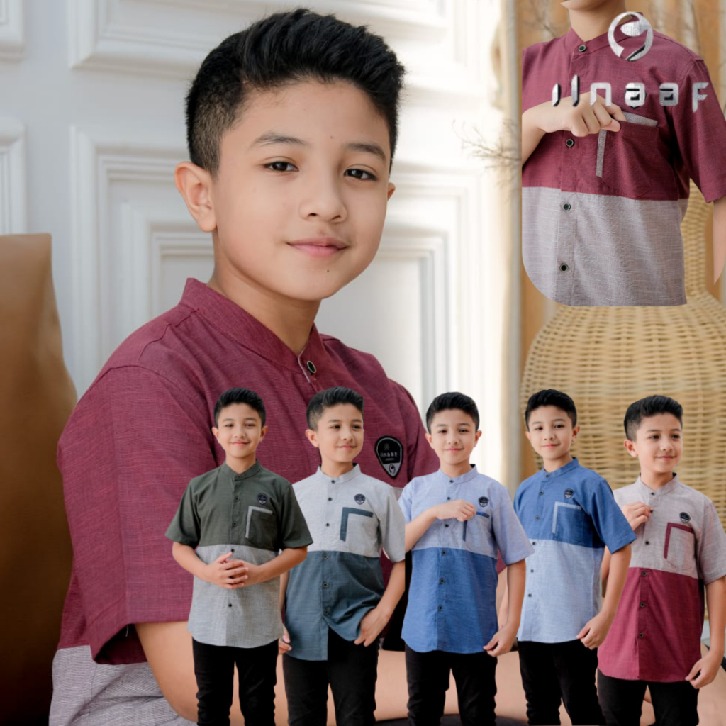 ILNAAF | Baju Koko Lengan Pendek Remaja Anak Laki Kombinasi 2 Warna Bahan Adem