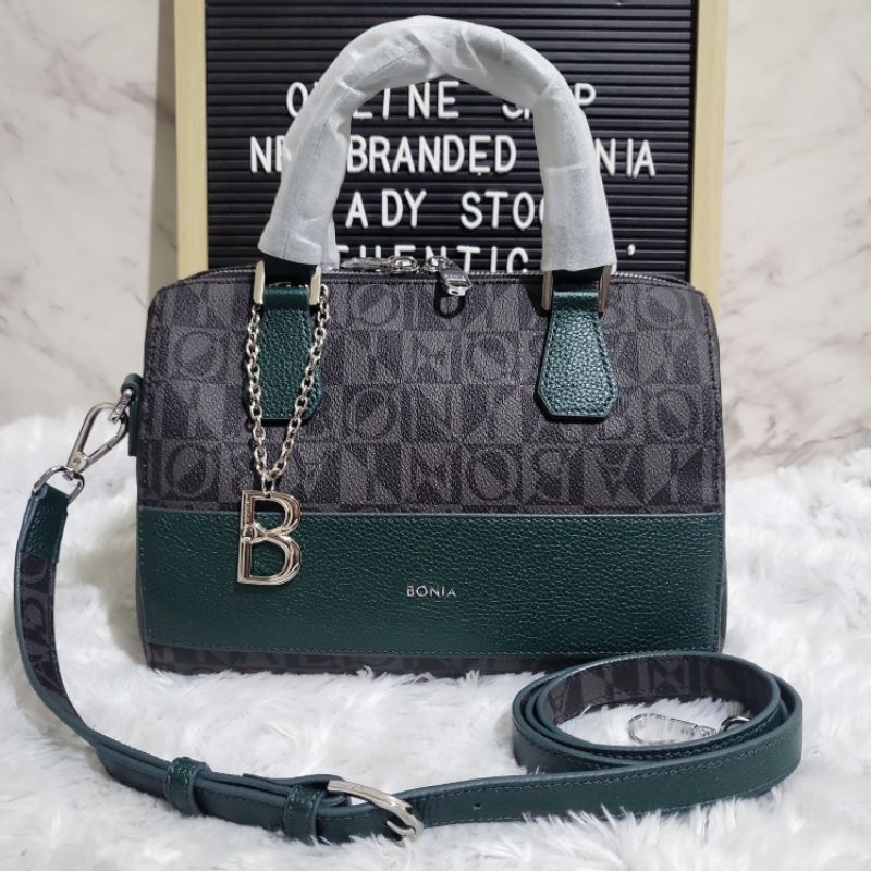 tas bonia original speedy monogram hitam les hijau botol S