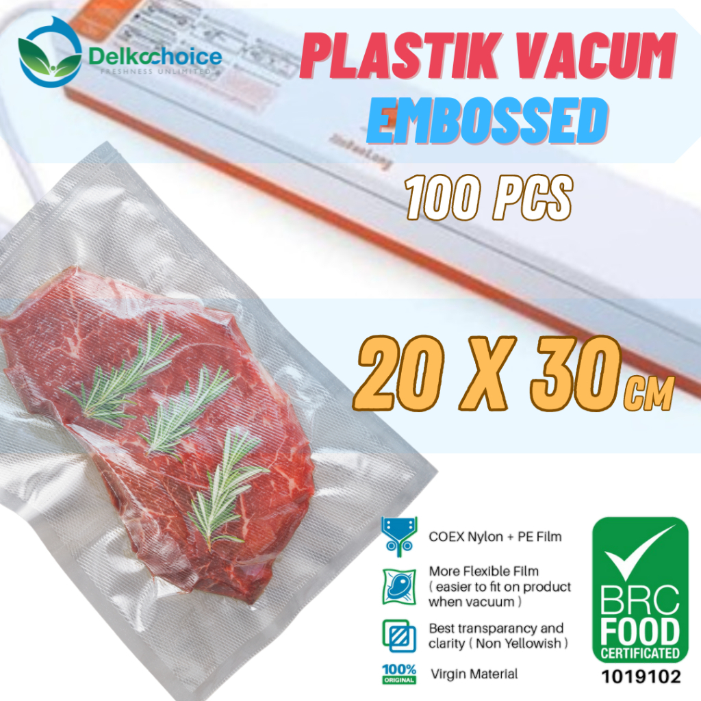 DELKOCHOICE PLASTIK VACUM EMBOS | VAKUM MAKANAN | VACUUM BAG EMBOS DELKOCHOICE 20X30