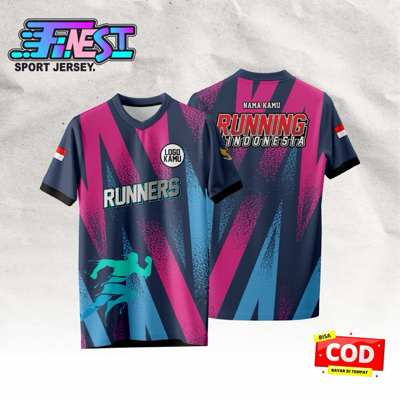 Jersey Running Pria Wanita Premium Free Custom Nama , Logo dll