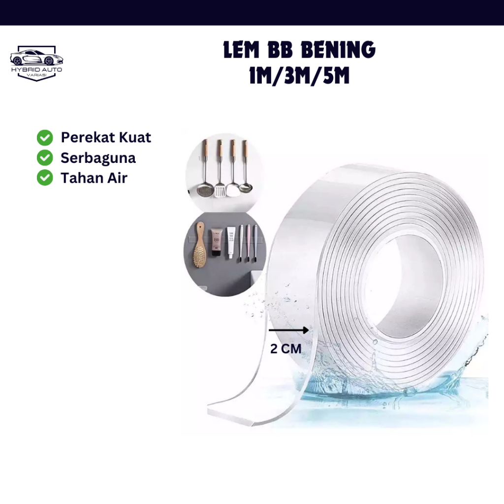 Lem Bolak Balik Bening 2 Sisi Serbaguna Perekat Kuat Double Tape Premium Nano Selotip Transparan