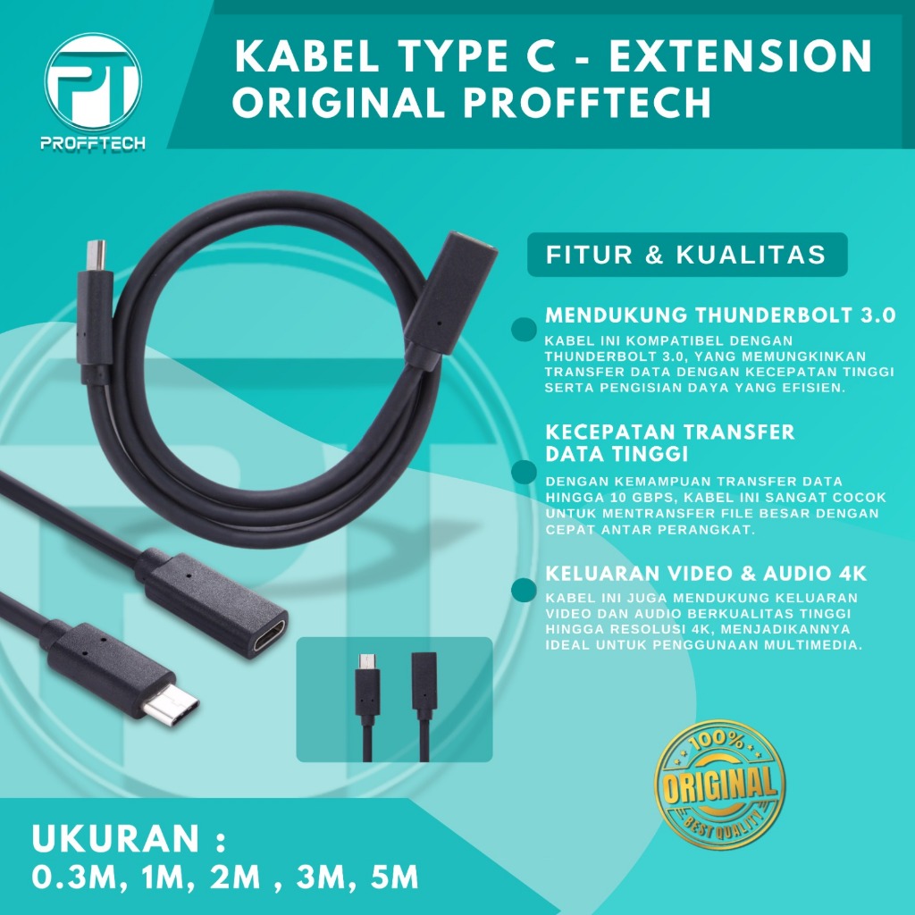 PROFFTECH - Kabel Type c - Extension- 5 Meter