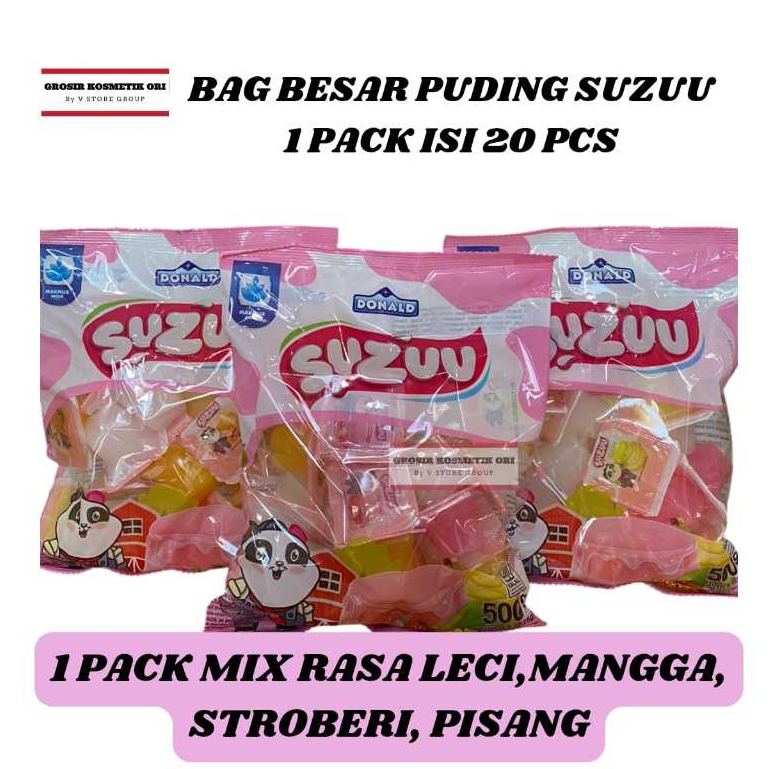 

(1 PACK ISI 20 PCS) BAG BESAR PUDING SUZUU/SUZUU JELLY PUDING 1 PACK ISI 20 PCS MIX RASA LECI,MANGGA,STROBERI, PISANG