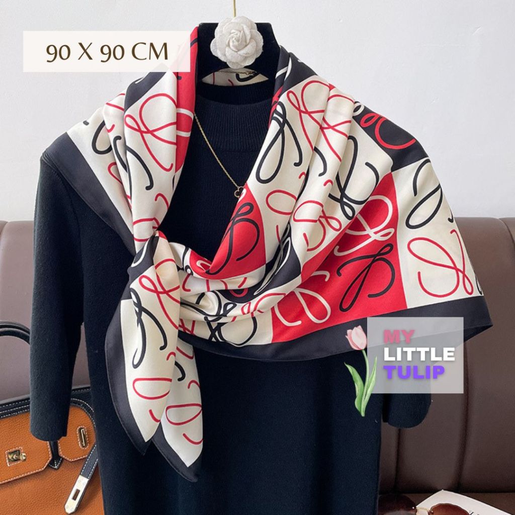 Scarf Leher 90x90 cm / Syal Cewek / Scarf Pramugari / Syal Blouse Kantoran / Scarf Spring Autumn
