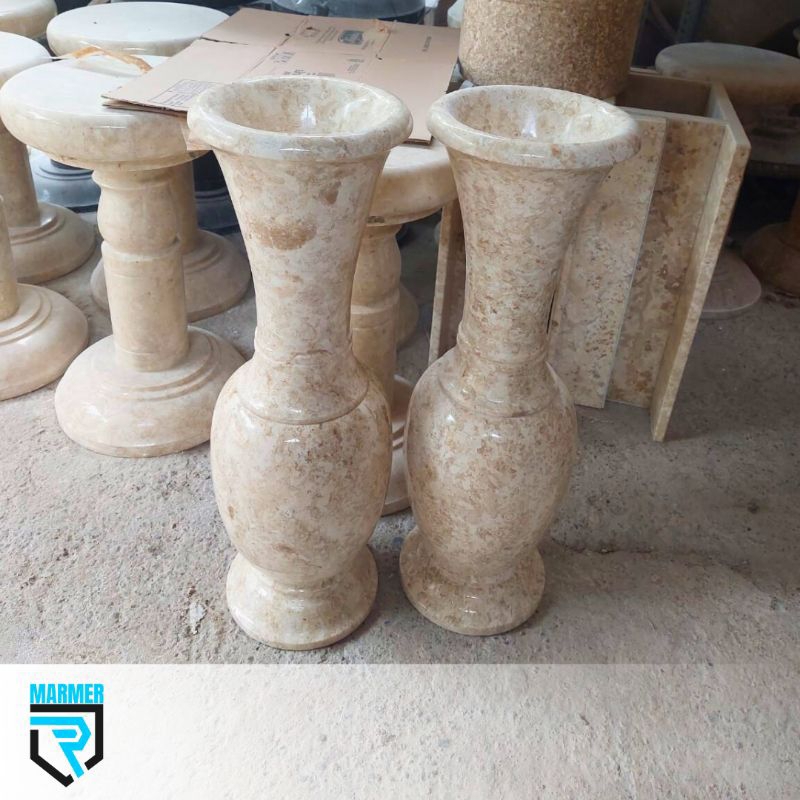 Vas Air Batu Marmer Putih Motif