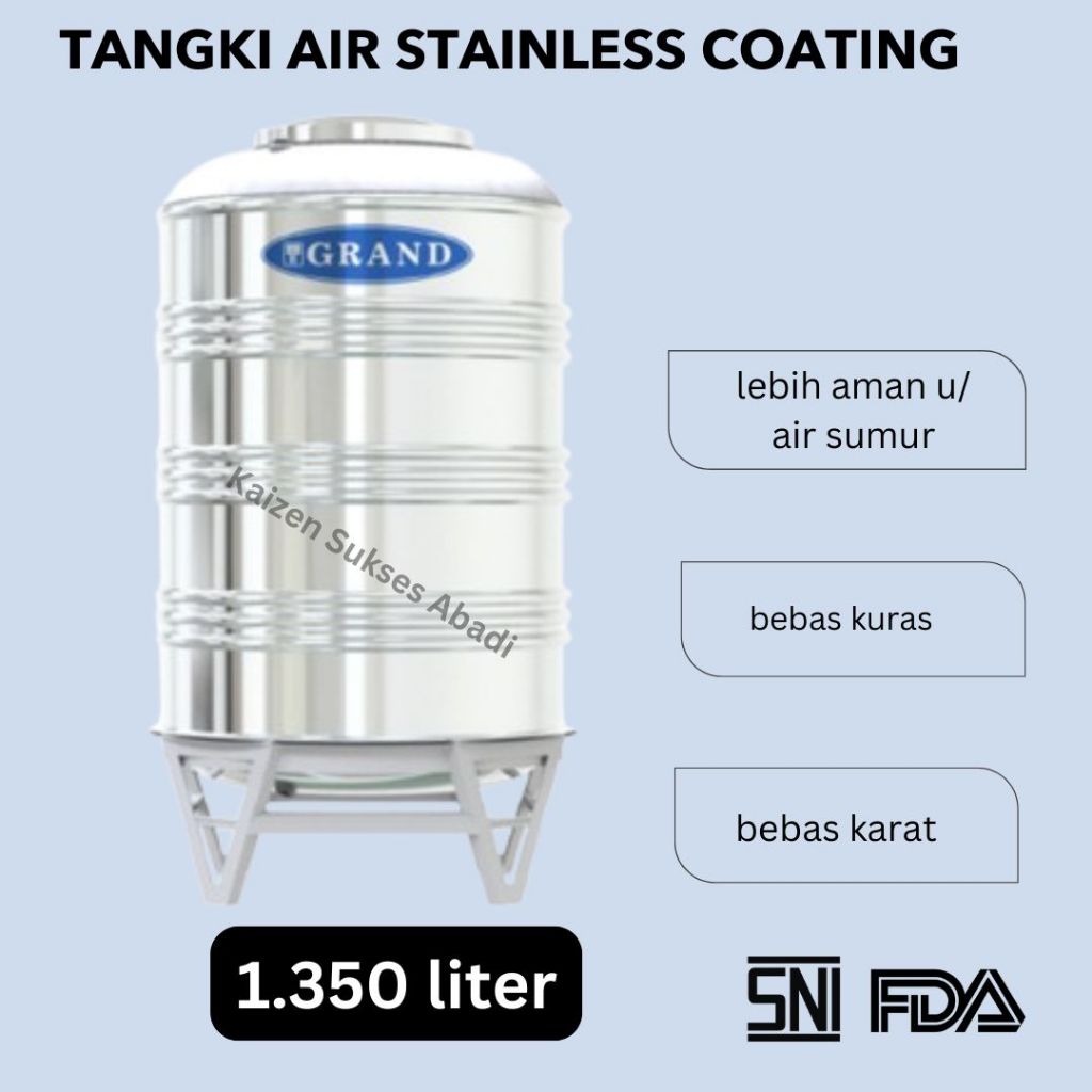 tangki toren tandon air atas rumah stainless stenlis steel merek tedmond grand tipe tsv 1700 coating