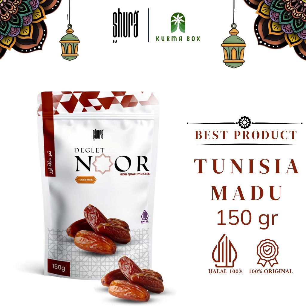 

Shura Kurma Tunisia Tangkai 150gr Deglet Noor Kemasan Pouch Premium Original High Quality