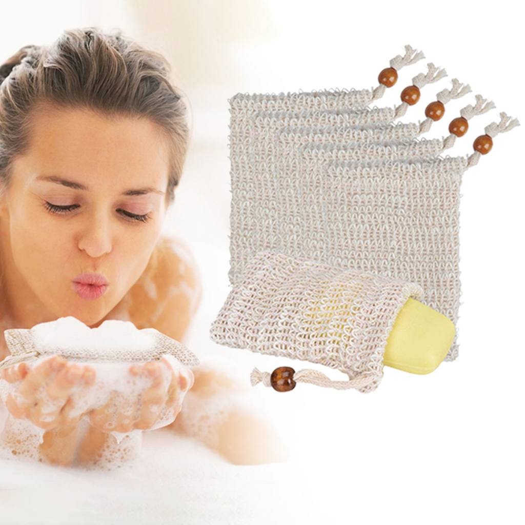 sisal soap bag tas sabun jaring tas sabun mandi Bahan katun dan linen alami Tas serut gantung Cocok 