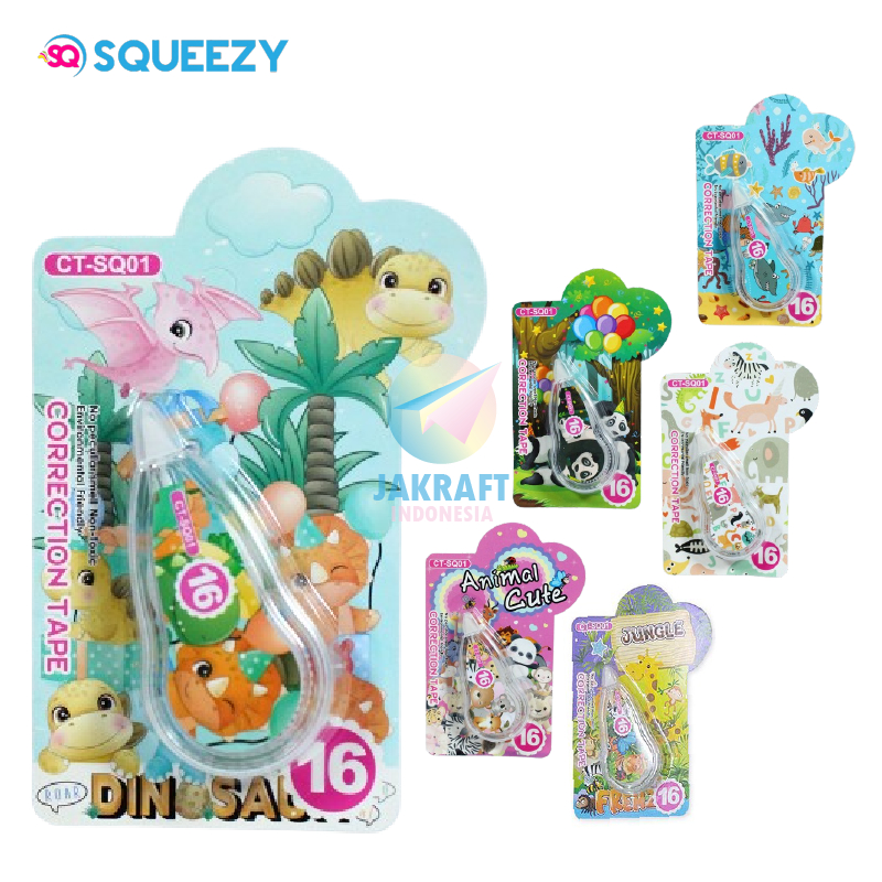 

(1 Pcs) Tip Ex Pita SQUEEZY CT-SQ01 Motif Dinosaurus / Jungle / Panda / Unicorn / Ocean / Animal Cute Clear Correction Tape 5mm x 16M Murah Berkualitas