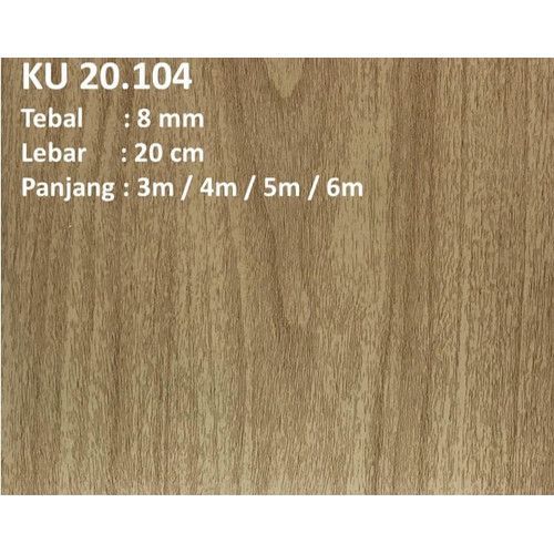 SHUNDA Plafon PVC Cokelat Serat Kayu Rata Doff Tebal 8mm Lebar 20cm - KU 20104