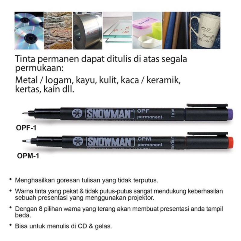 

Agen Atk Surabaya / Spidol OHP Permanent Hasilkan Tulisan Terbaikmu / Spidol OHP SNOWMAN Medium & Fine - OPF, OPM