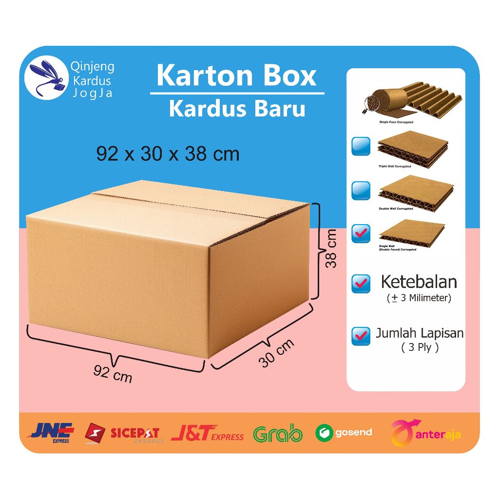 

Karton Box / Kardus baru 92 x 30 x 38, Tebal -+ 3mm
