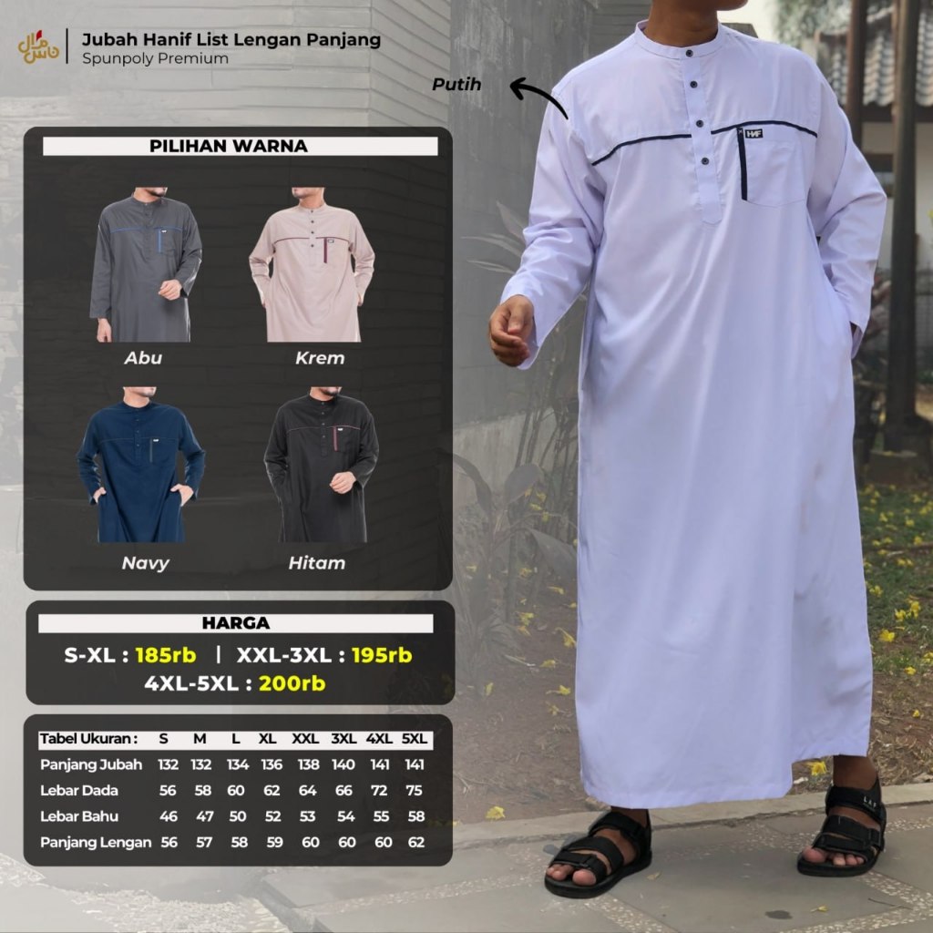 JUBAH HANIF DEWASA LIST LENGAN PANJANG - JUBAH MUSLIM PRIA DEWASA - JUBAH LENGAN PANJANG