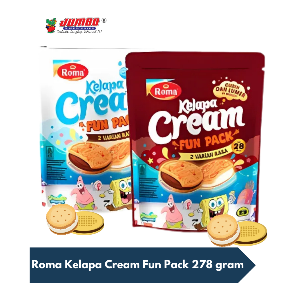 

Roma Kelapa Cream Fun Pack 278 gram Isi 28 pcs/ Kemasan Pouch. Biskuit Sandwich 2 rasa/ Snack/ Hampers