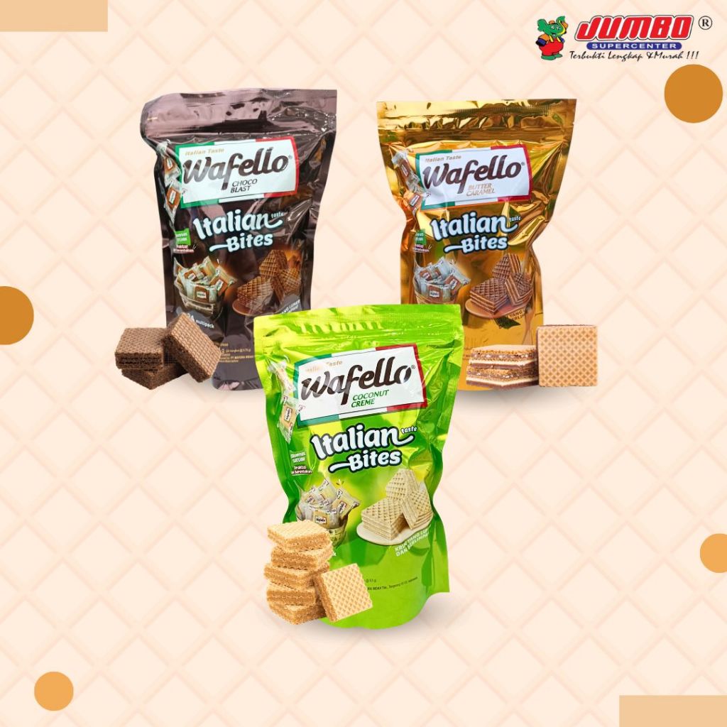 

Wafello Italian Bites Taste Wafer Krim Pouch 228 gr - Snack - Makanan Ringan - Wafer