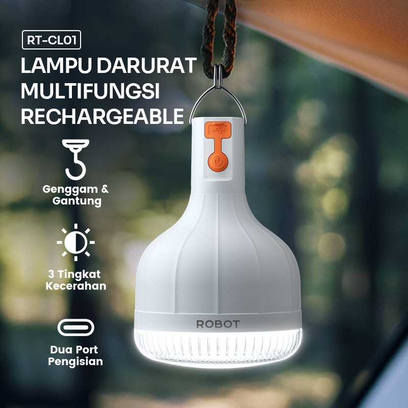 ROBOT Camping Lamp Multifungsi Rechargeable Portable Hangable 2400mAh Lampu Genggam Gantung Emergenc