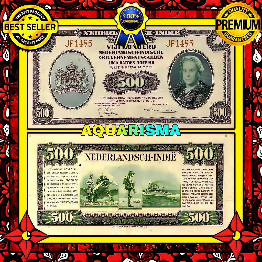KOLEKSI NUMISMATIK - SOUVENIR UANG KUNO 500 GULDEN HINDIA BELANDA WILHELMINA 1943