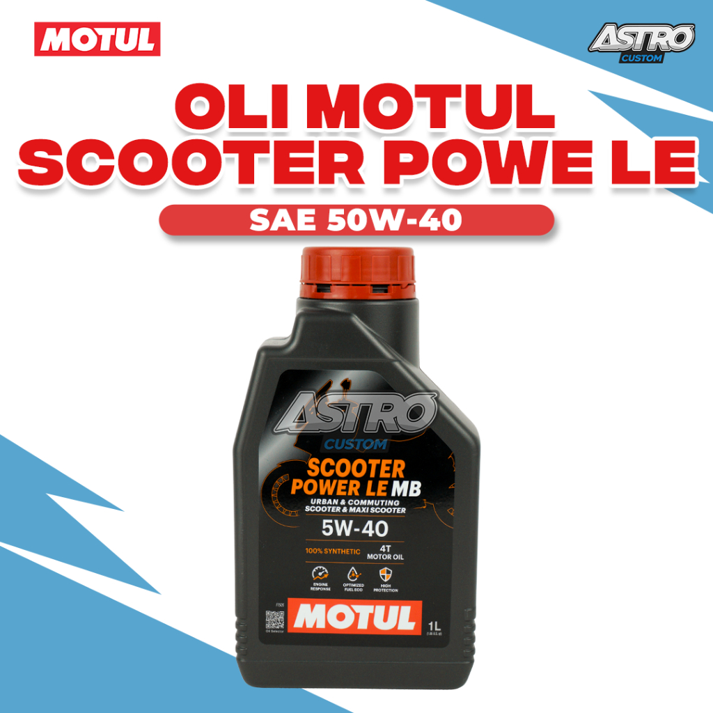 Oli MOTUL Matic SCOOTER POWER LE 4T 5W40 JASO MB Synthetic 1L Oli Motor Matic CVT AstroCustom