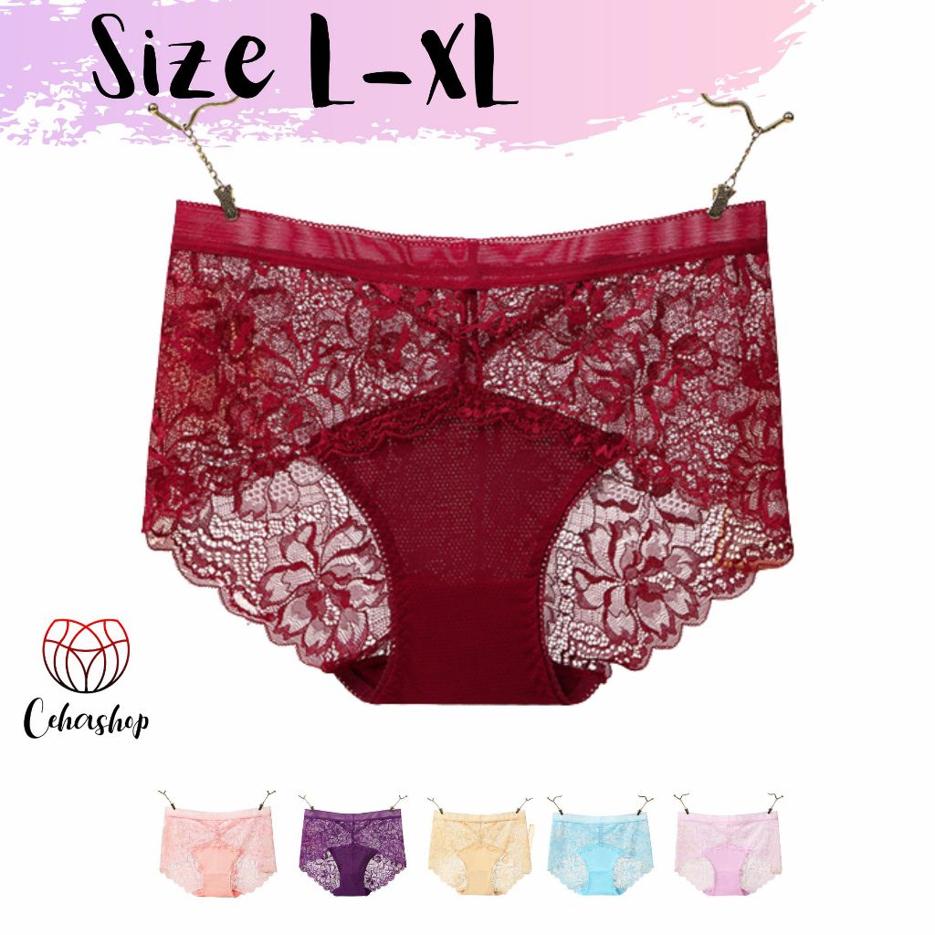 CEHASHOP Celana Dalam Wanita Renda Sexy Transparan CD Cewek Brokat Brukat Underwear Midi