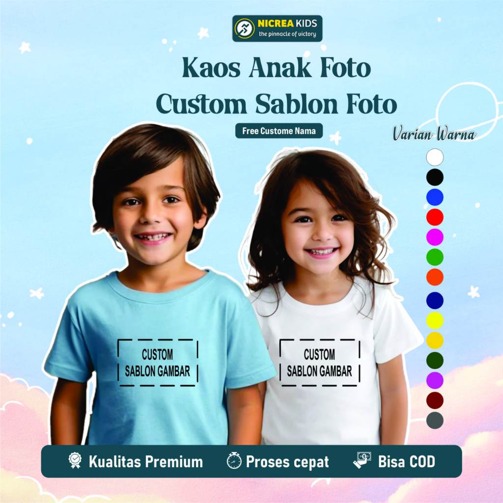 Kaos Anak Foto Custom Sablon Foto Usia 1-12 Thn Tangan Pendek Cewek Cowok  Terlaris