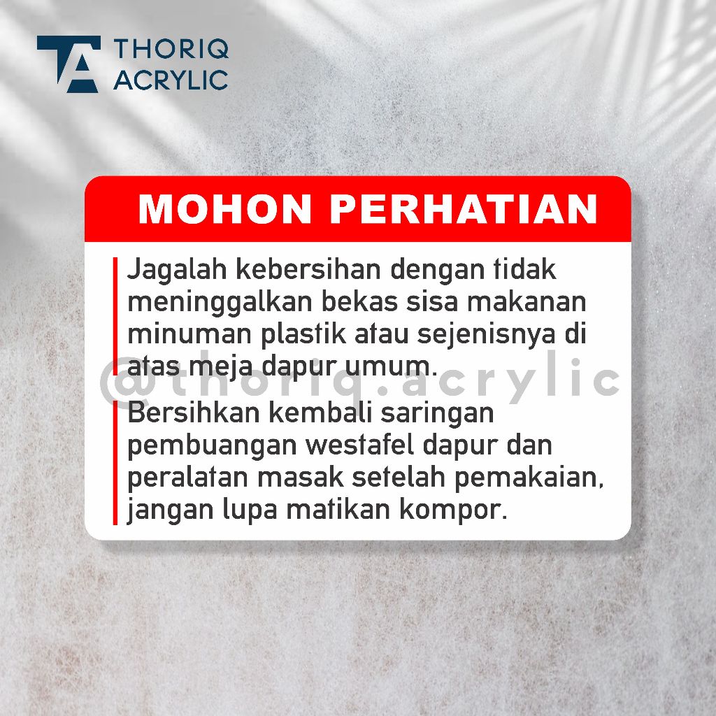 Sign Acrylic Peraturan Dapur KOST | Akrilik hiasan dinding Peraturan Kost Kostan