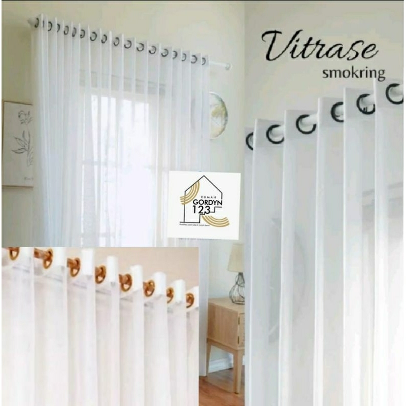 Gorden vitrase import polos model lubang smokring varian warna polos putih  abu coklat