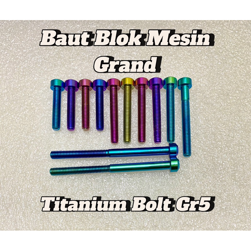(12 biji) Baut Titanium GR5 Set blok mesin Grand astrea Baut Kalter Kanan Kiri Grand astrea