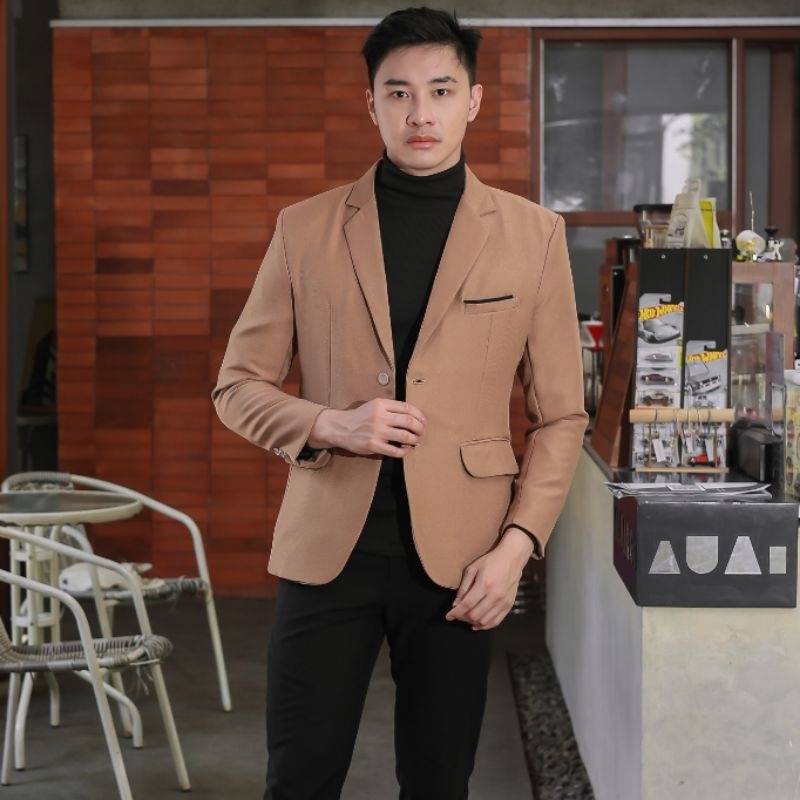 FORMALE.ID Jas Blazer Mocca Pria Slimfit Jas Coklat Muda Stylish
