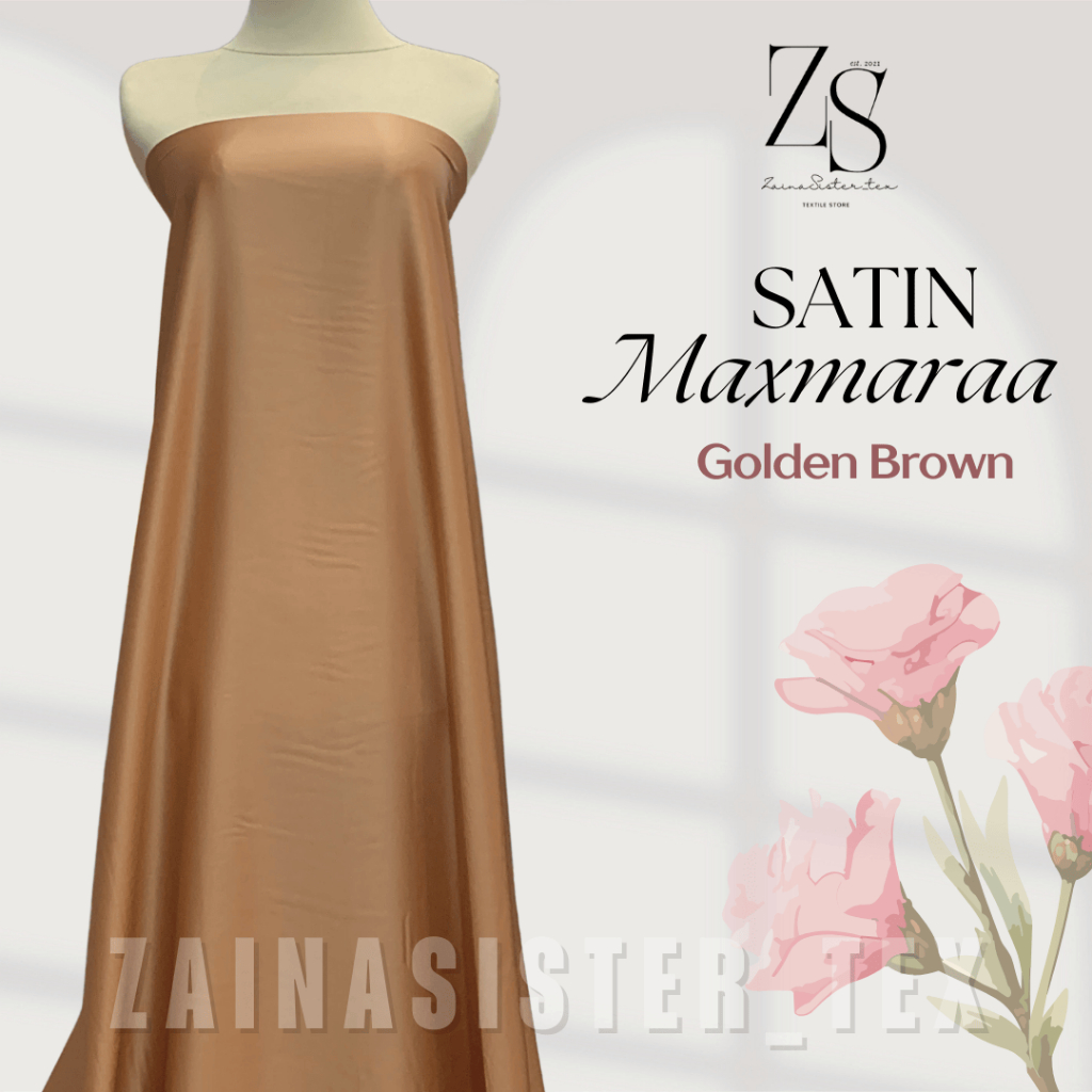 1/2 Meter Bahan Kain Satin Maxxmara Luxury Warna Golden Brown Seragam Bridesmaid Wisuda