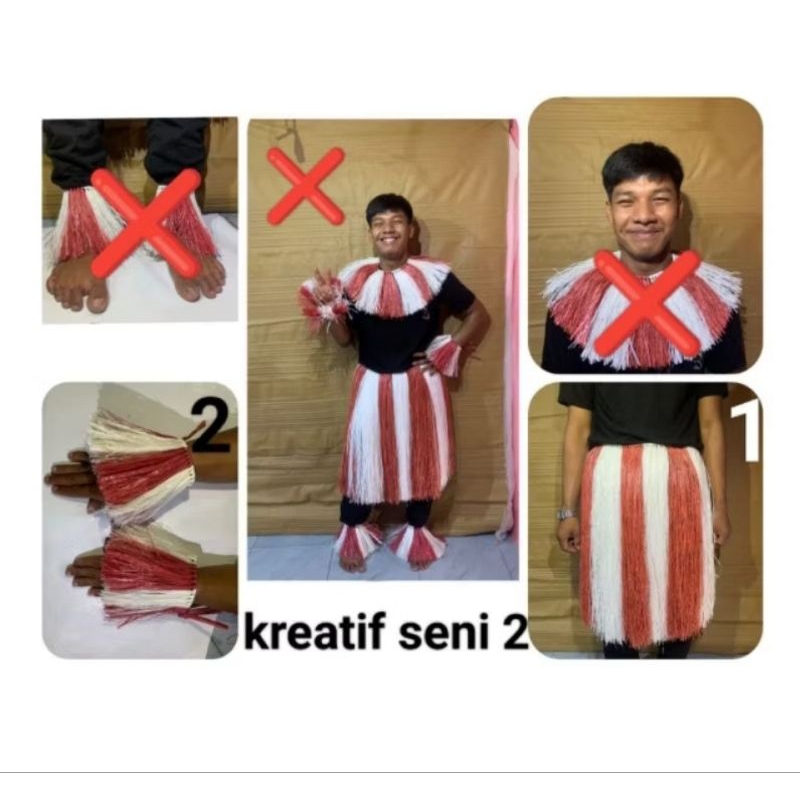 Rok rumbai+aksesoris tangan merah putih (mix),Anak,Dewasa,Jumbo tali rafia kilap premium berkualitas