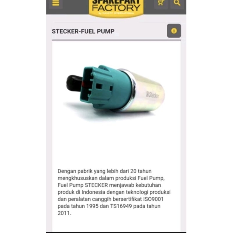 Pompa bensin fuel pump STECKER ISO9001 GRAND AVANZA 2015-2020