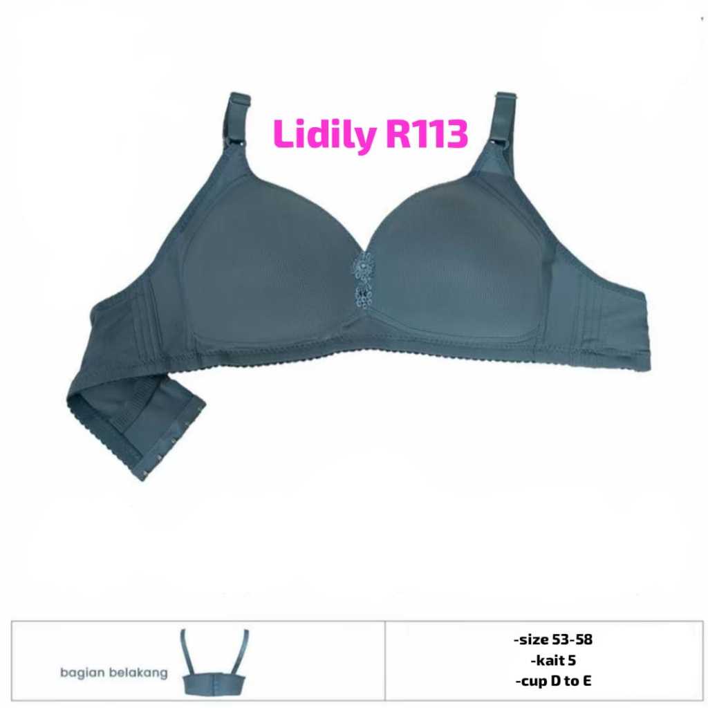 Bra Lidily R113 Cup Jumbo D to E Busa Tipis No Kawat Kait 5 Size 52-58 Wanita - Bh