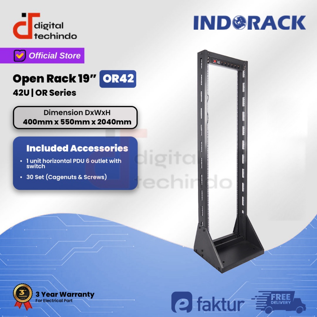 OR42 Open Rack 42U INDORACK Rak 42U Rack Server Modem Audio WIfi