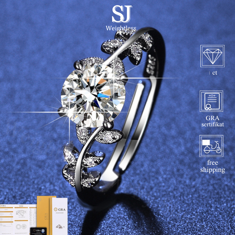 Cincin Moissanite Ori Wanita Cincin Tunangan Anti Karat Berlian Sertifikat GRA Adjustable Perhiasan 