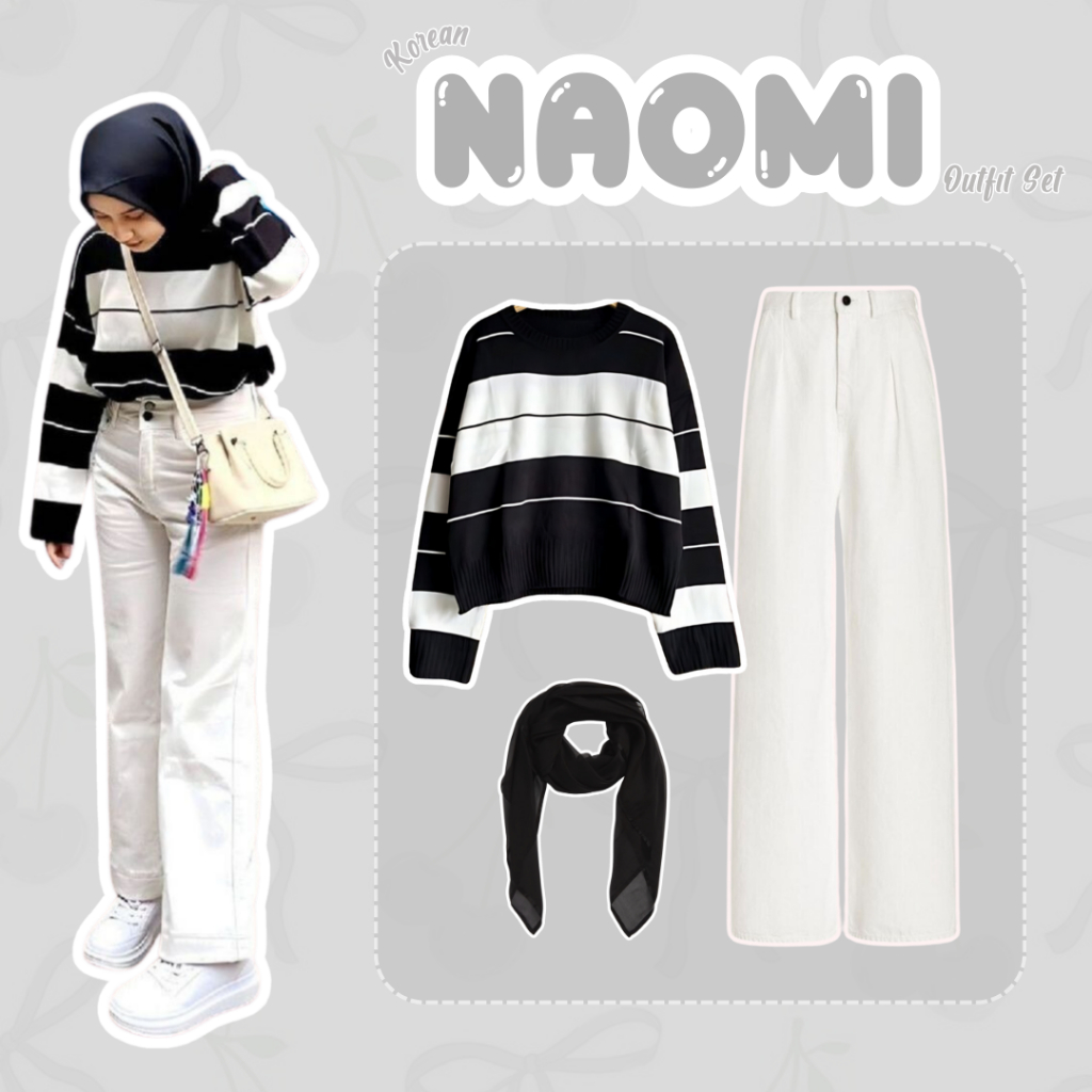 Naomi Outfit Set [ Sweater+ Celana Jeans + Hijab ]OOTD Korean Simple Cocok Untuk Hangout dan Ngampus