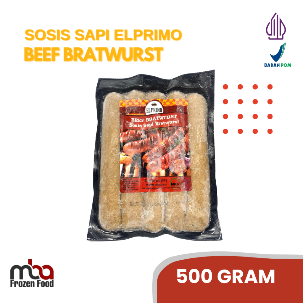 

El Primo Sosis Beef Bratwurst 500 gram /Sosissapi /Sapi /Sosis /Daging /Kornet /Sate /Snack /Camilan /Dagingsapi /Dagingayam /Ayam /Frozen food