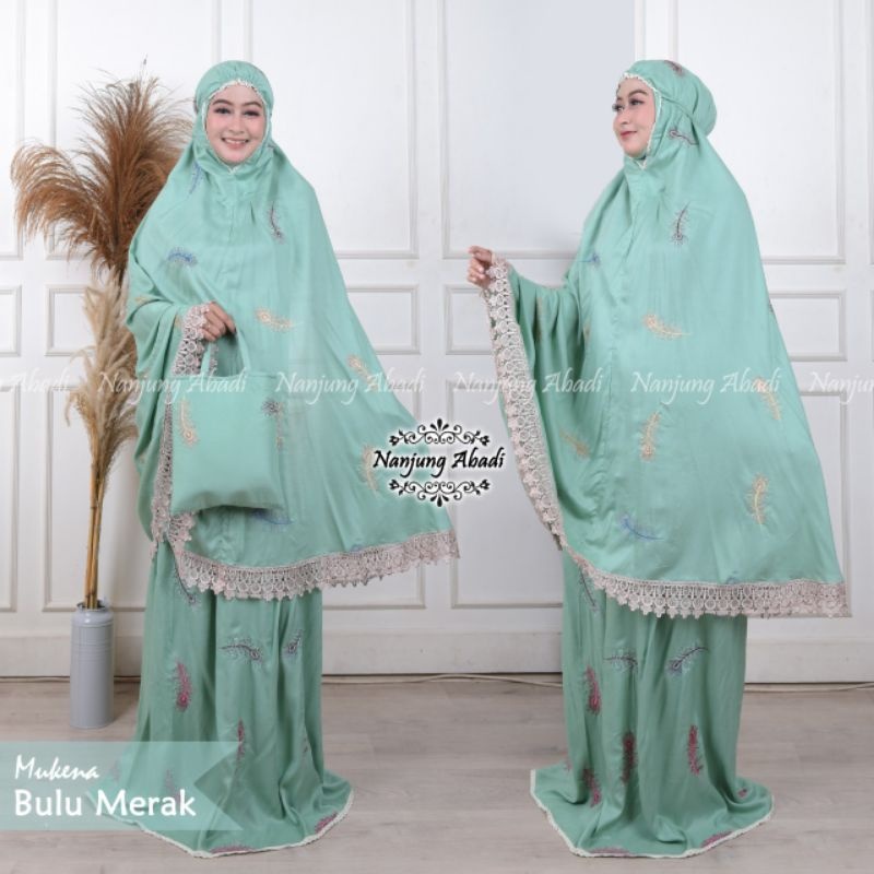 Baru Mukena Nanjung Abadi Tabur Bulu Merak Putih Rayon Premium