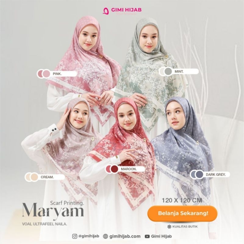 Jilbab Segi Empat Premium // Maryam Printing (120x120cm) // Hijab Segi Empat Motif Bunga