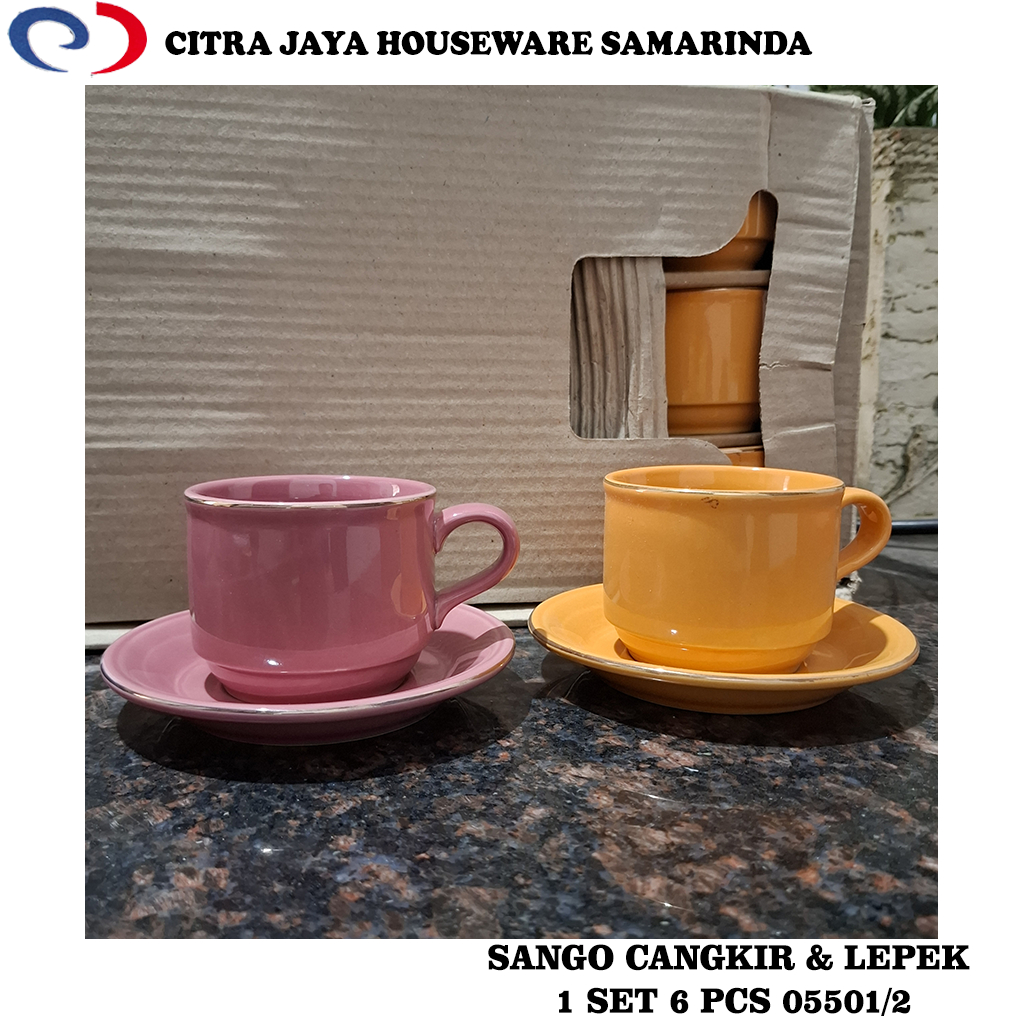 Cangkir & Lepek Keramik Warna 1 Set (6 Pcs) SANGO 05501/2